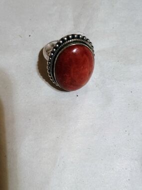 Red Statement Cabochon Silver Ring